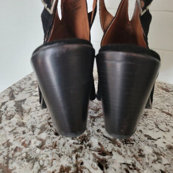 FRYE Black leather block heel cut out sandals size 10B - Picture 4 of 8